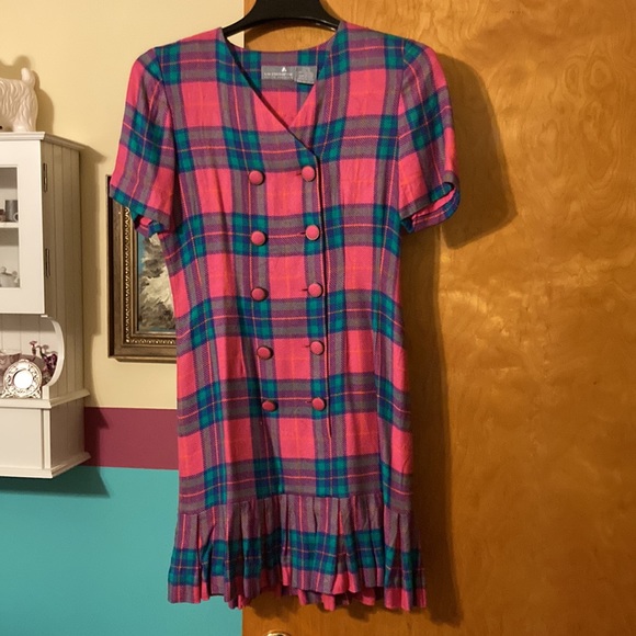 90s bright plaid preppy business dress Sz 6 petite - Picture 2 of 7